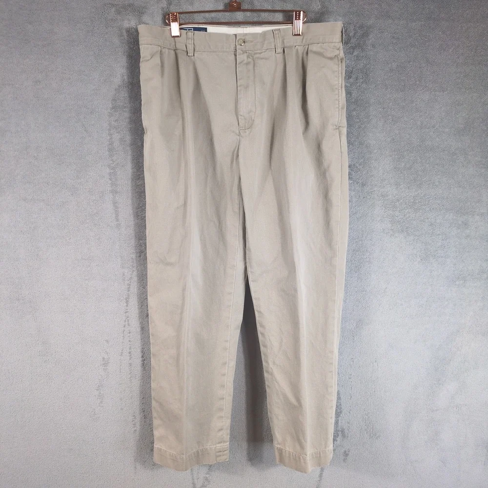 Polo Ralph Lauren Ethan Pant Mens 36x30 Khaki Pleated Chino Trousers Beige